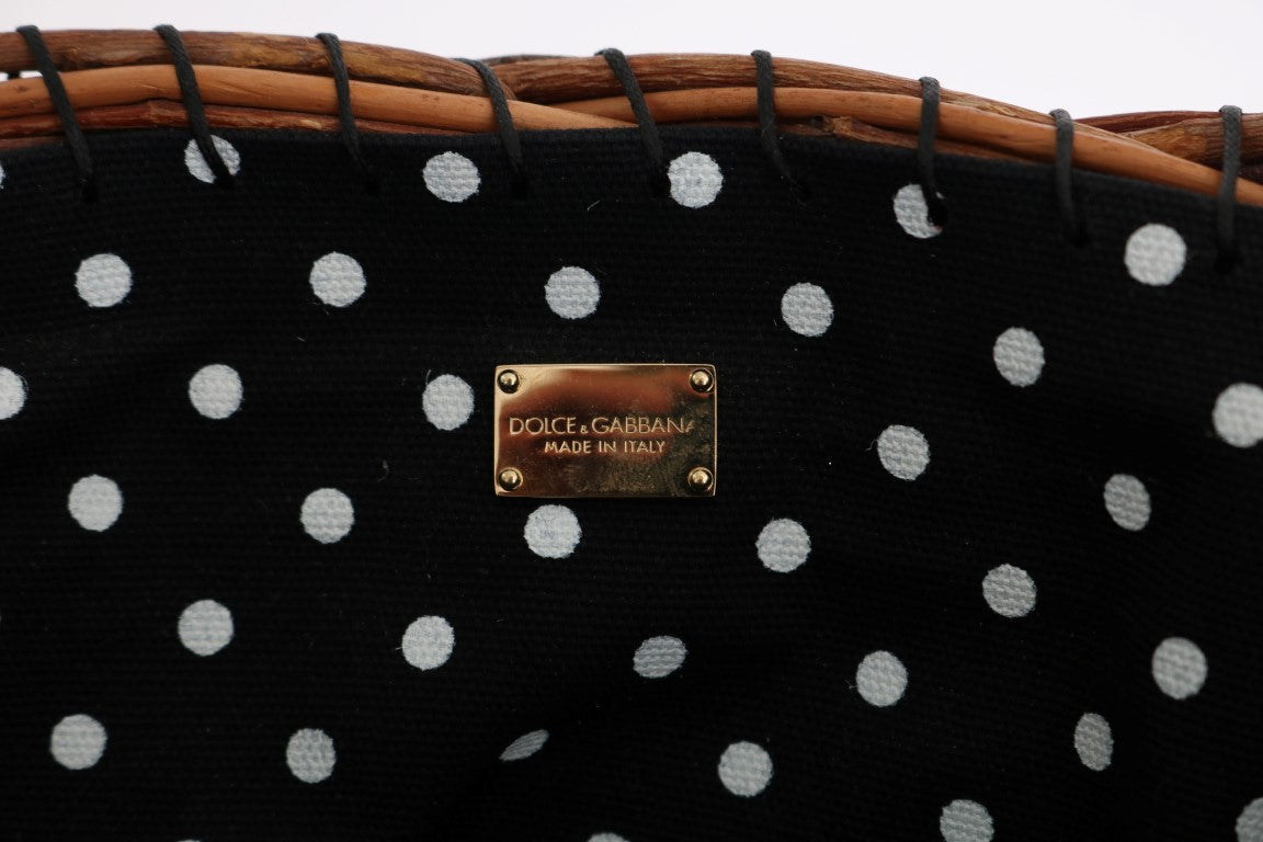 Bolso AGNESE de paja beige con pompones de piel de serpiente y cristales