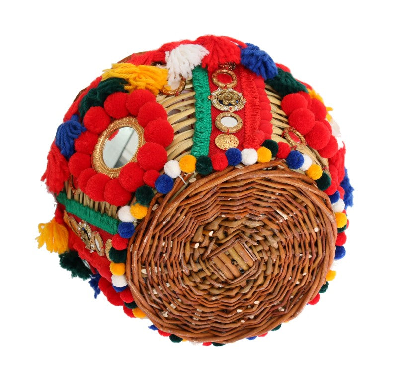 Bolso AGNESE multicolor con pompones de cristal y paja