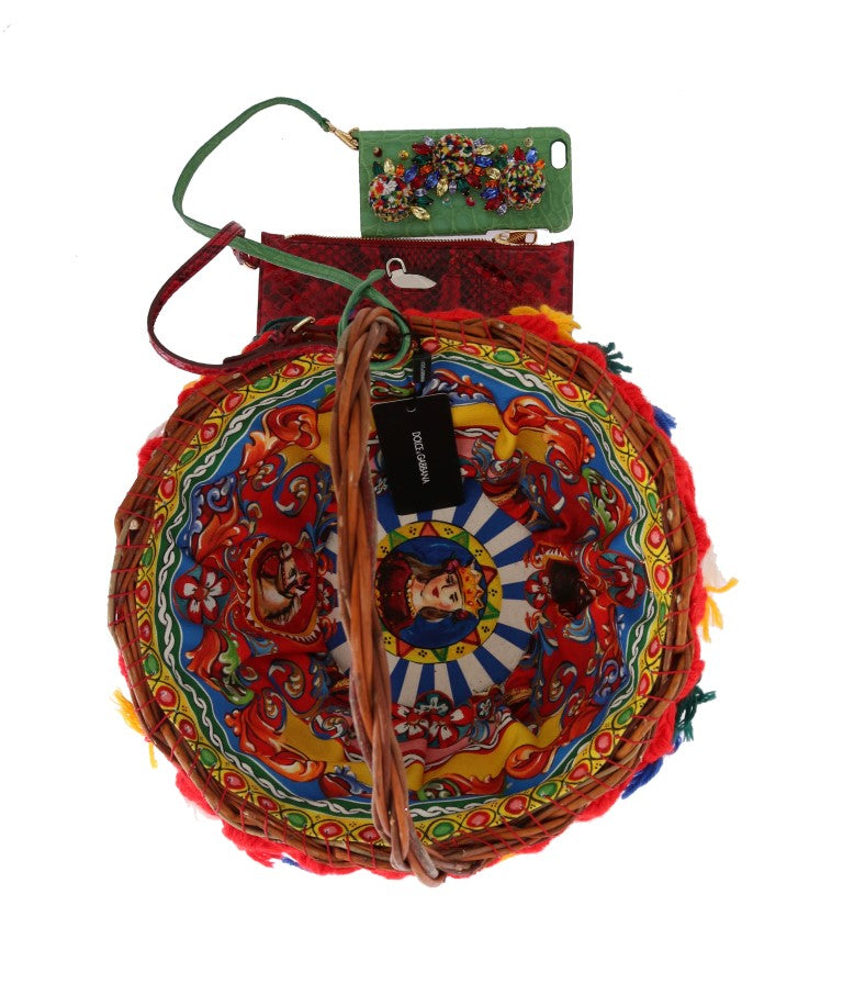 Bolso AGNESE multicolor con pompones de cristal y paja