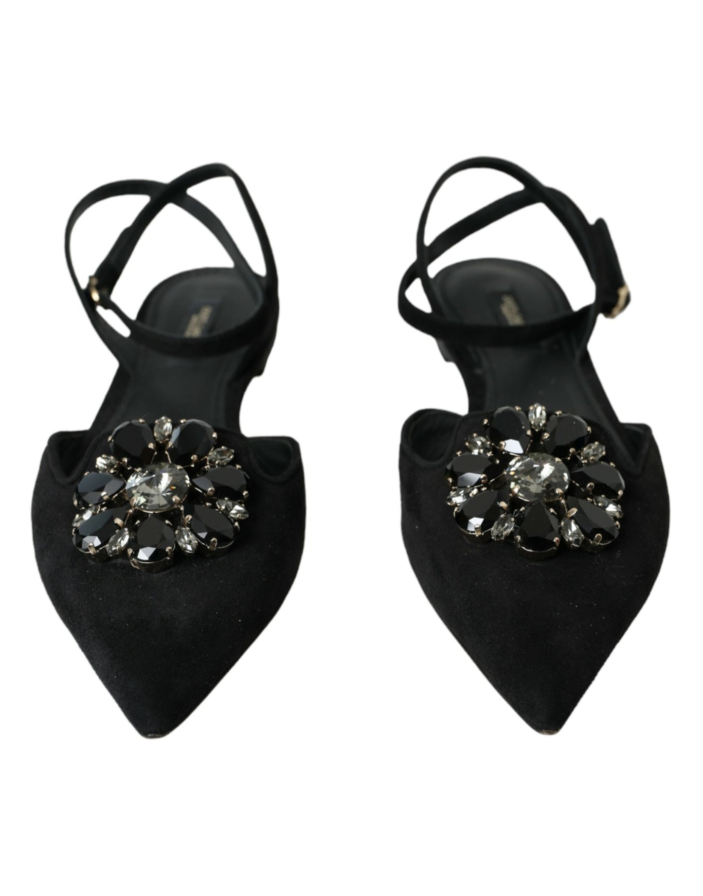 Sandalias de cuero negro con cristales y tira trasera