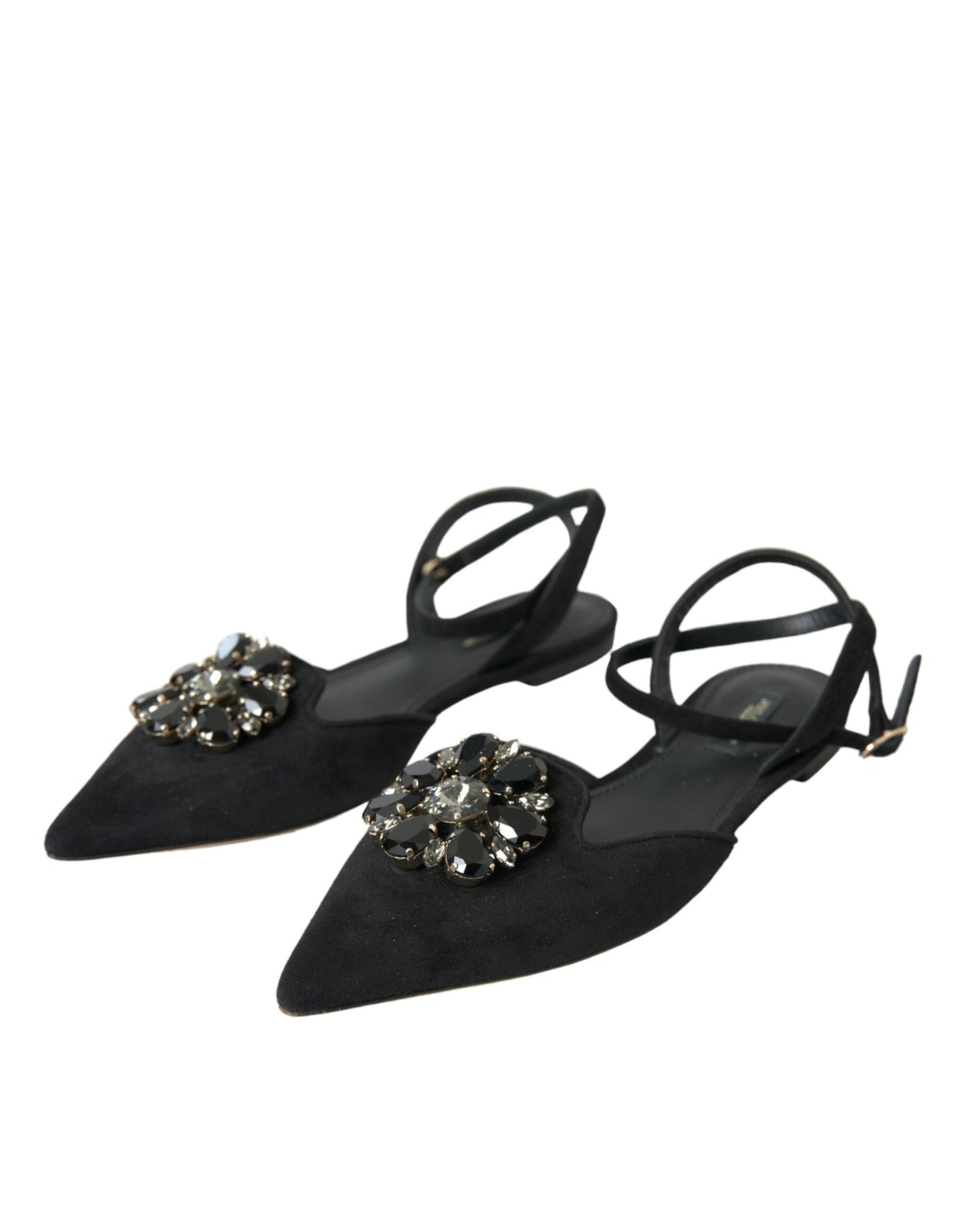 Sandalias de cuero negro con cristales y tira trasera