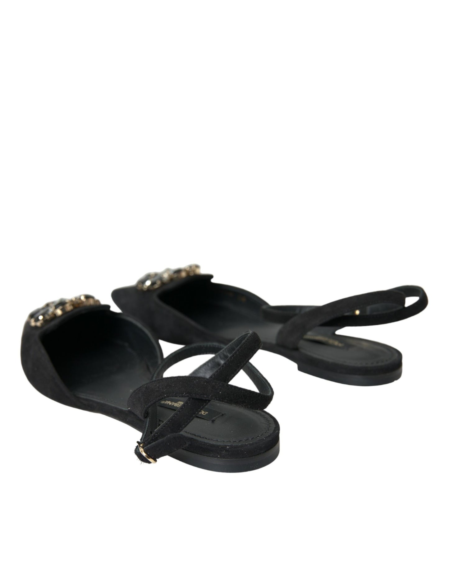 Sandalias de cuero negro con cristales y tira trasera