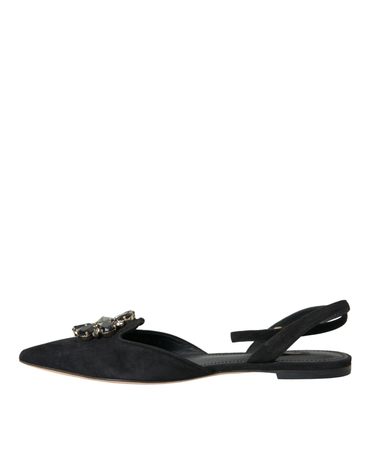 Sandalias de cuero negro con cristales y tira trasera