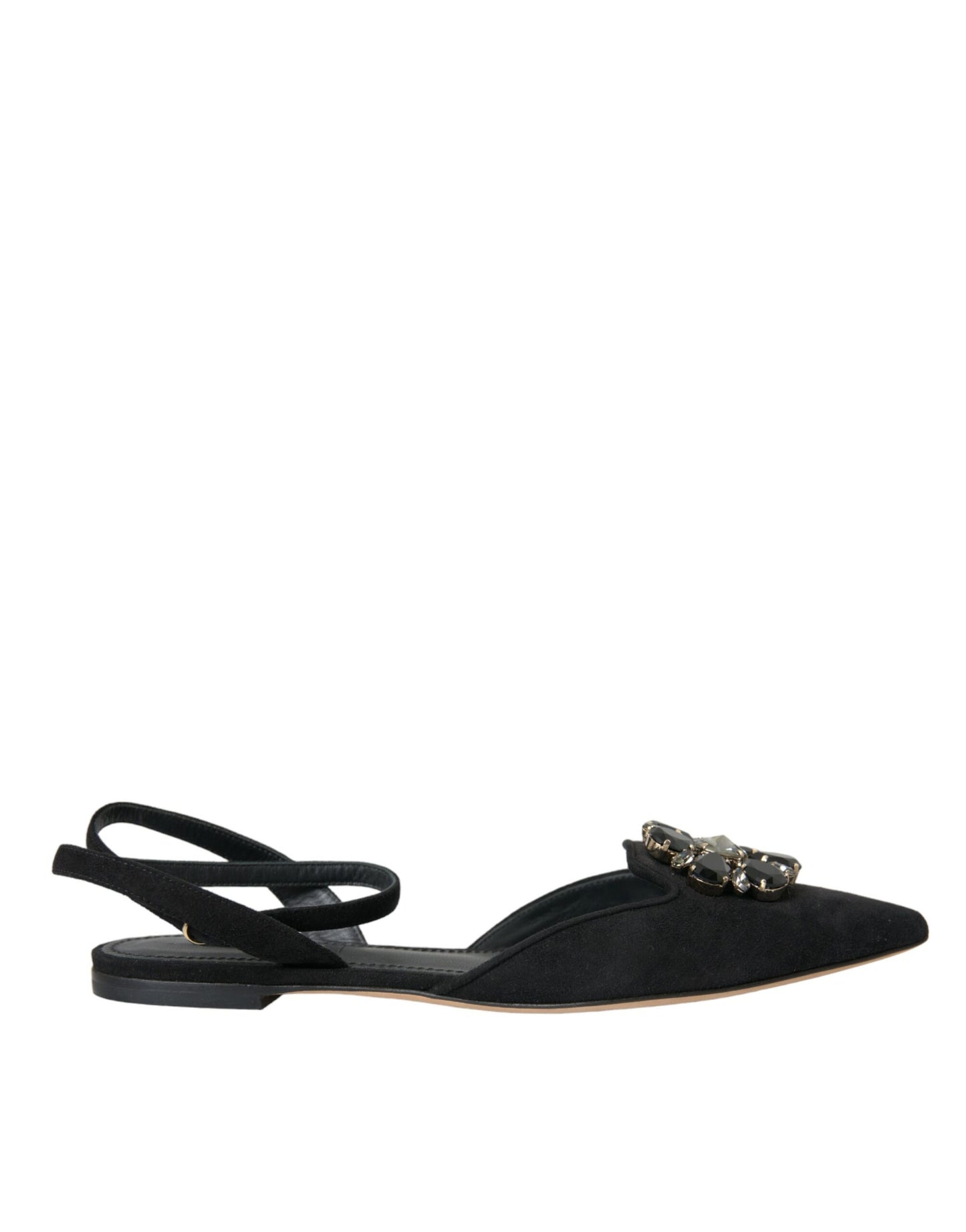 Sandalias de cuero negro con cristales y tira trasera