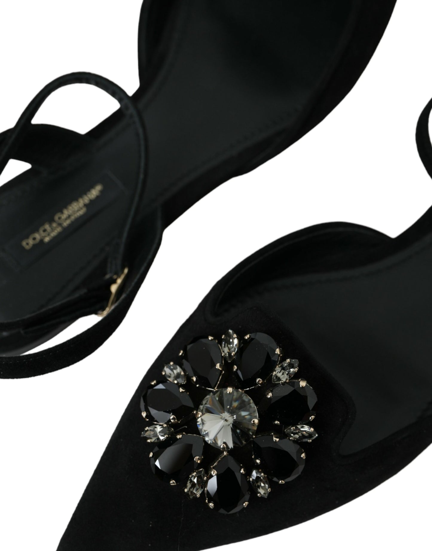Sandalias de cuero negro con cristales y tira trasera