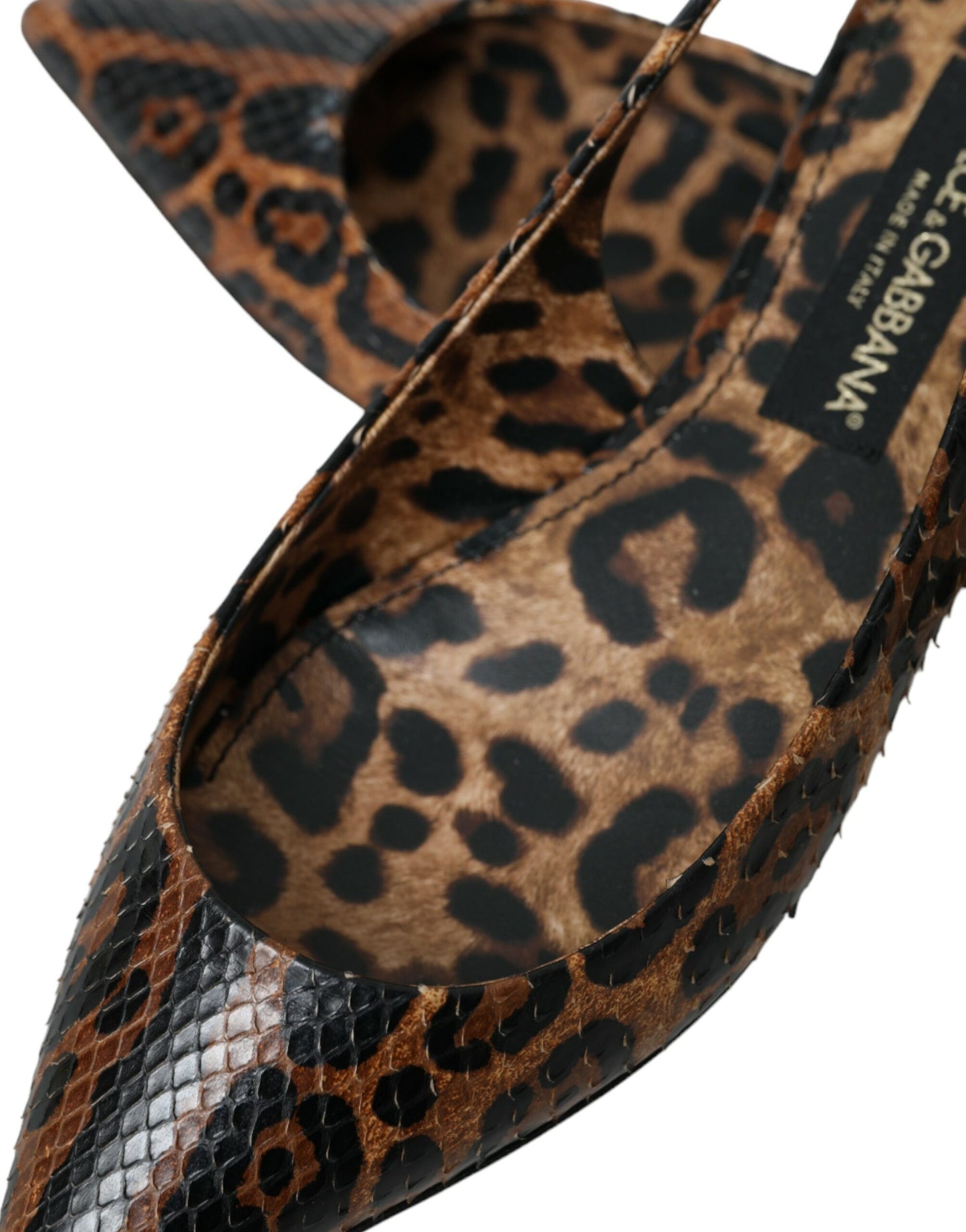 Chaussures à bride arrière en peau exotique léopard marron