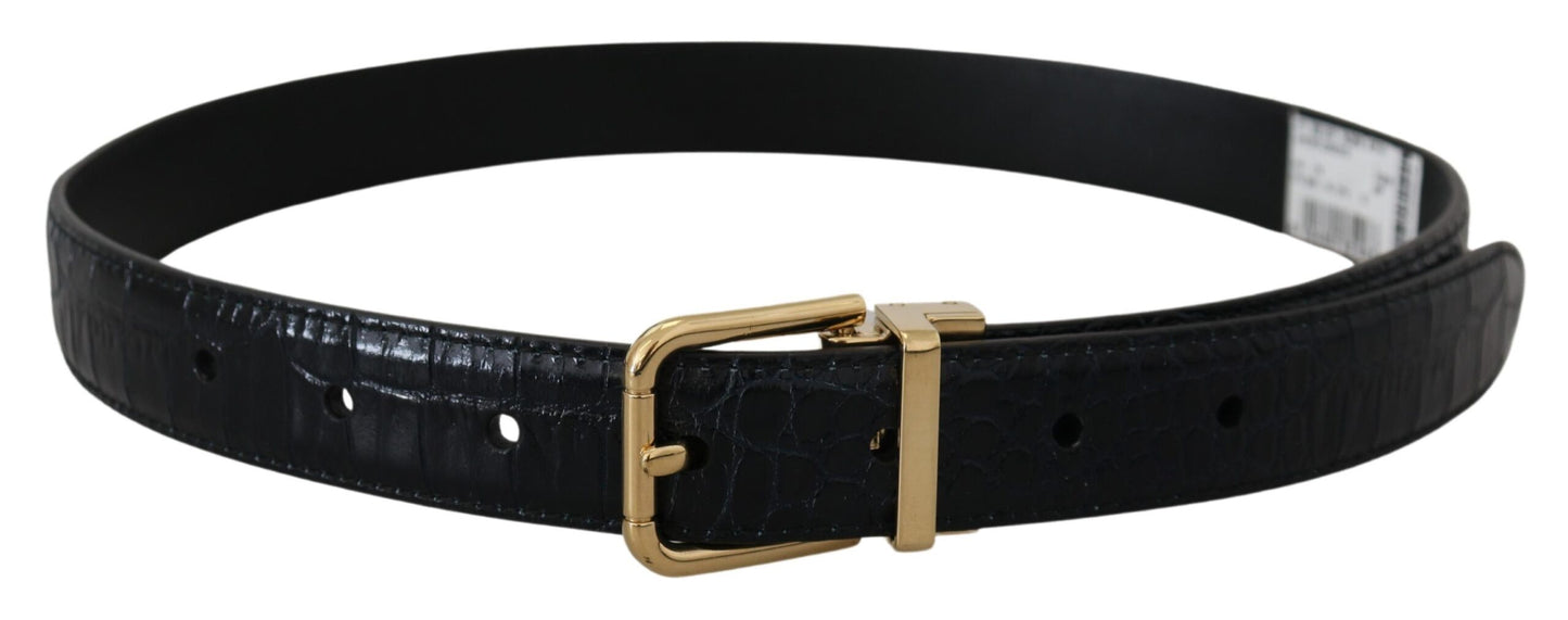 Ceinture en cuir exotique noir avec boucle en métal doré