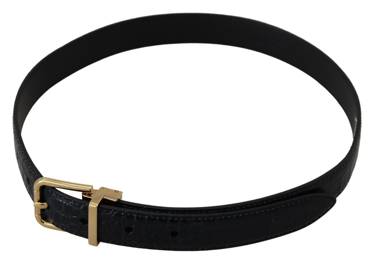 Ceinture en cuir exotique noir avec boucle en métal doré