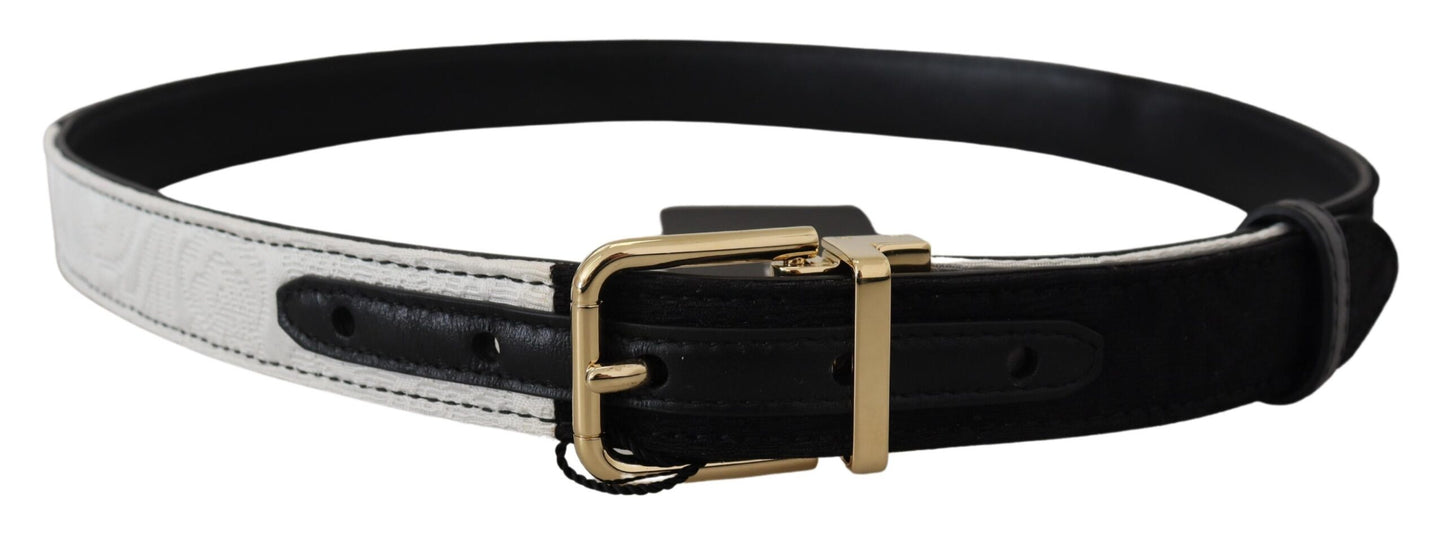 Ceinture à boucle en métal doré patchwork blanc et noir