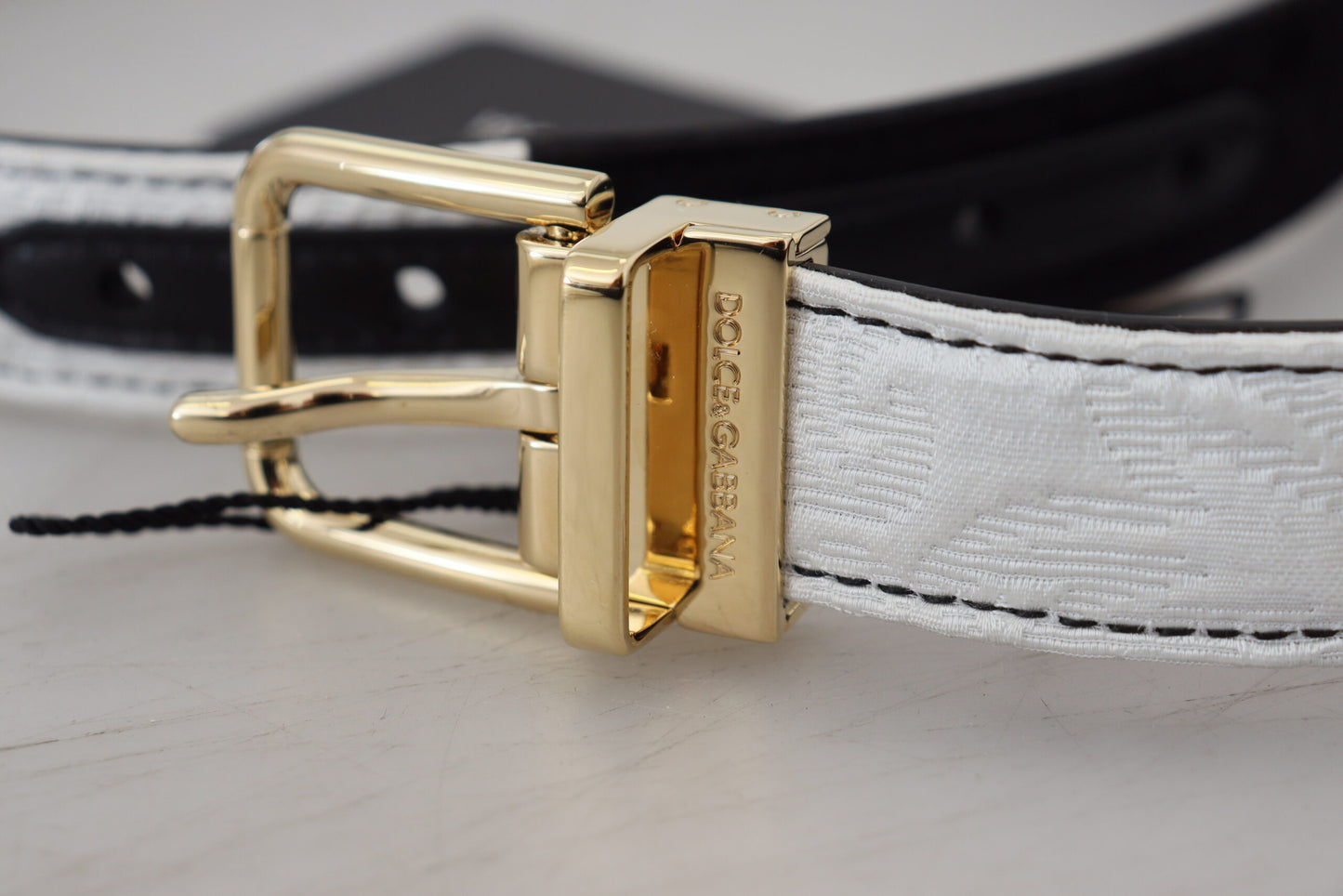 Ceinture à boucle en métal doré patchwork blanc et noir