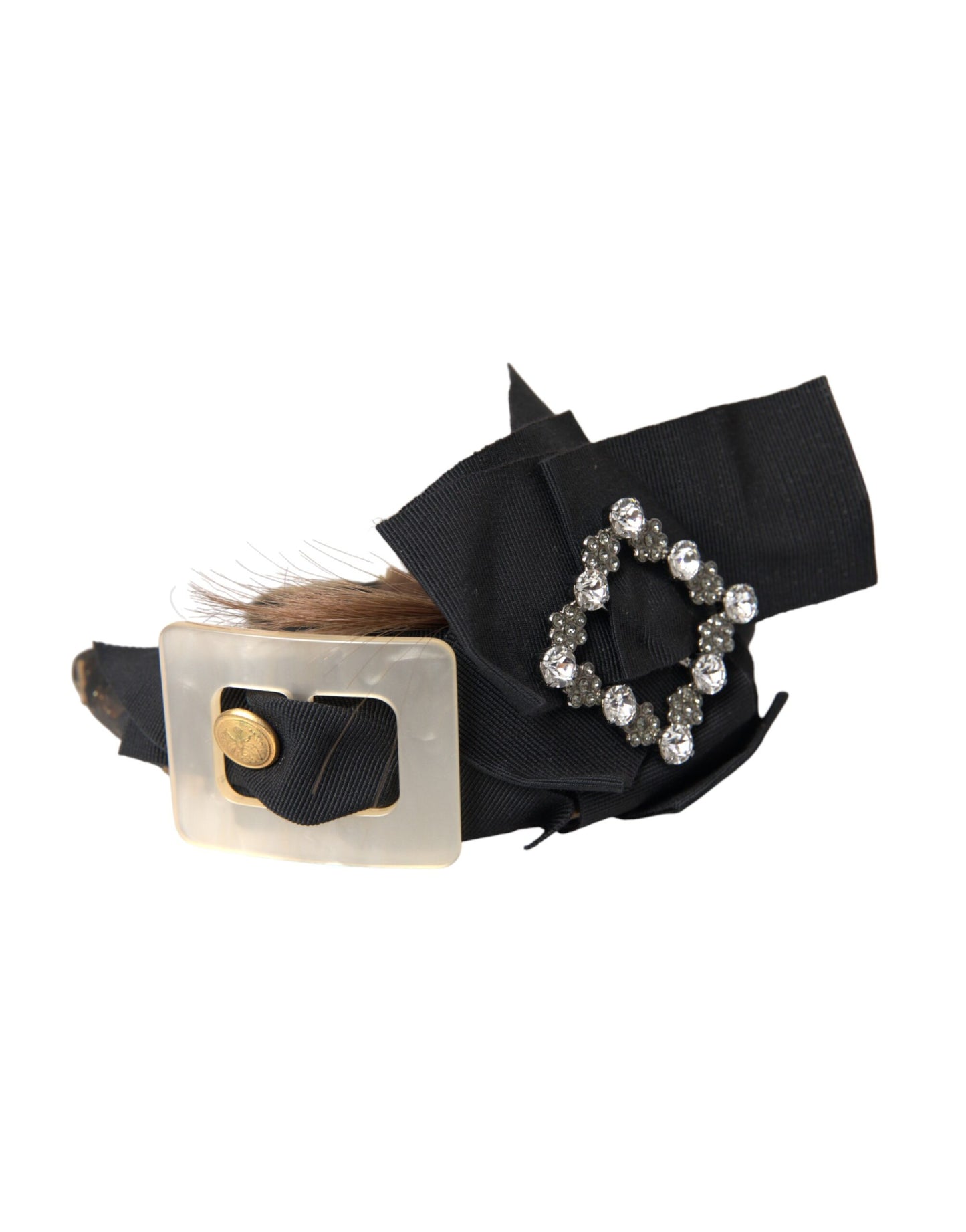 Serre-tête diadème pour femme avec bouton en cristal noir et cheveux bruns