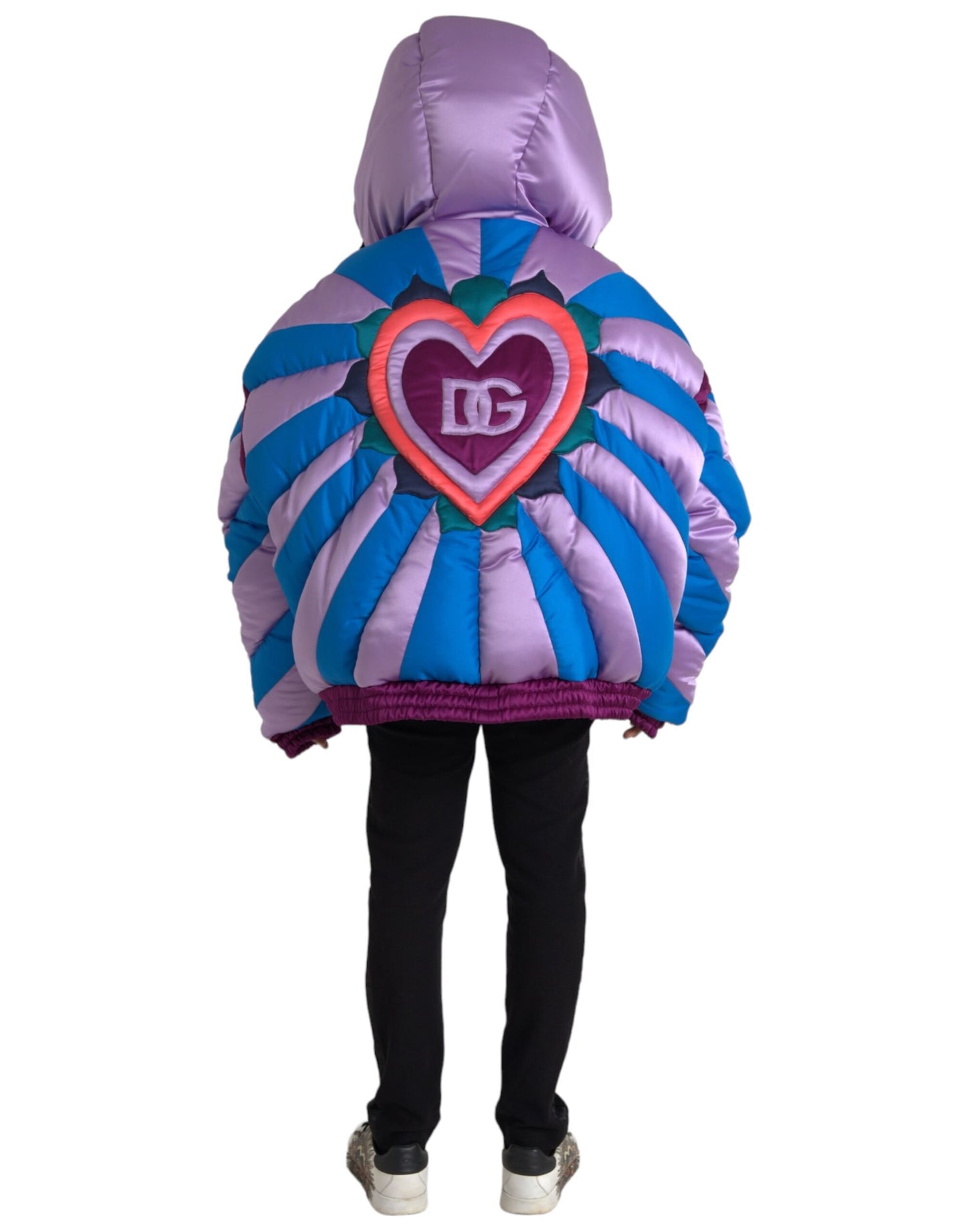Doudoune à capuche avec logo cœur multicolore