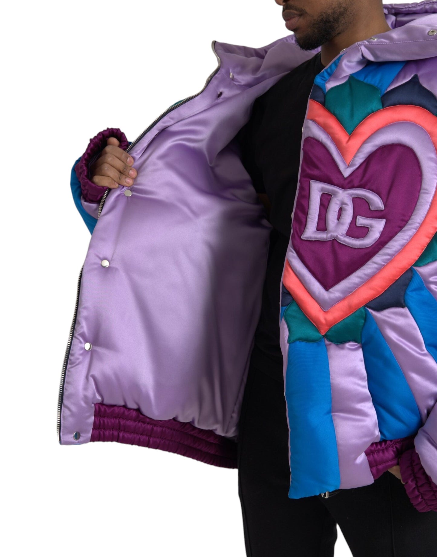 Doudoune à capuche avec logo cœur multicolore
