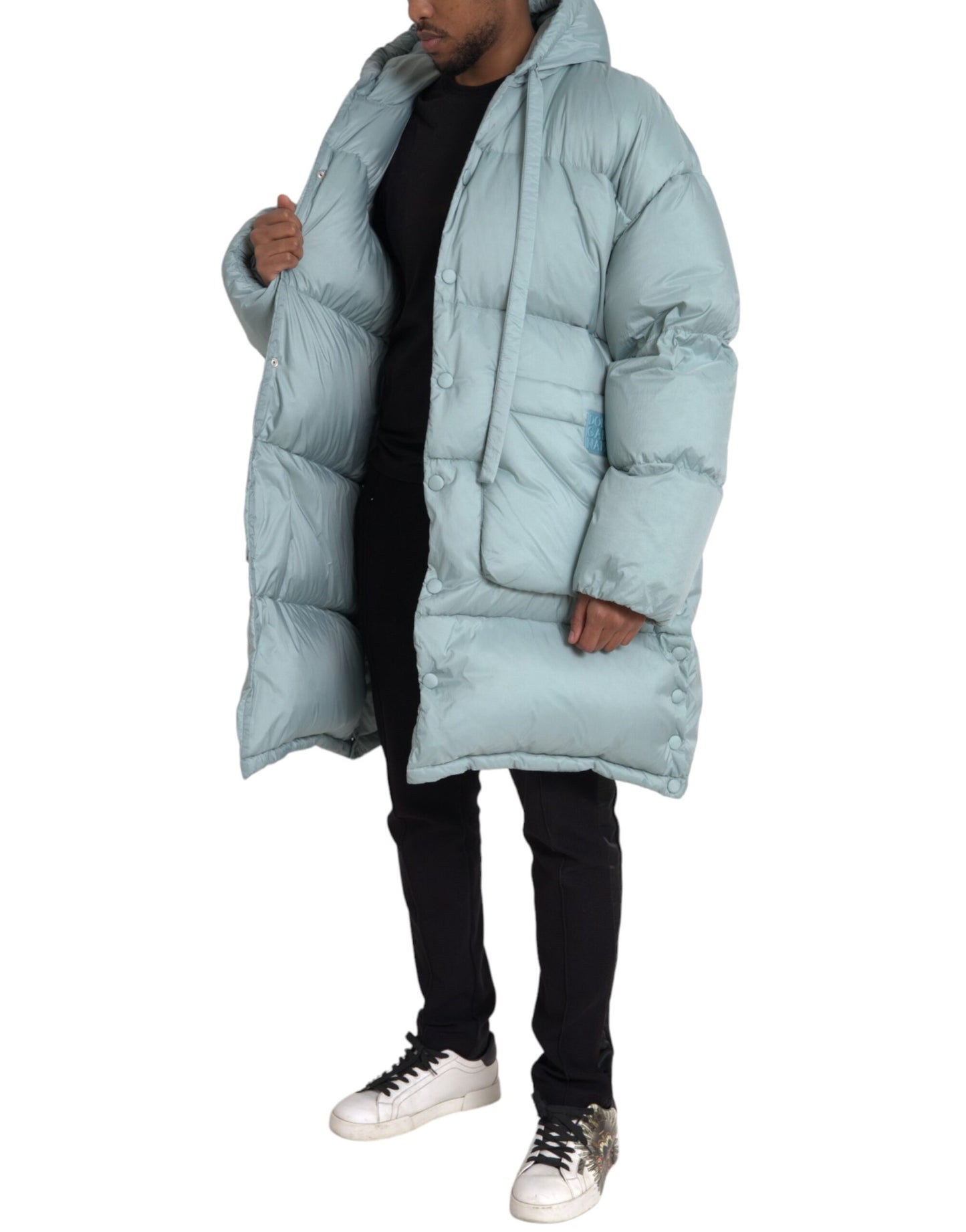 Doudoune matelassée à capuche bleu clair pour homme