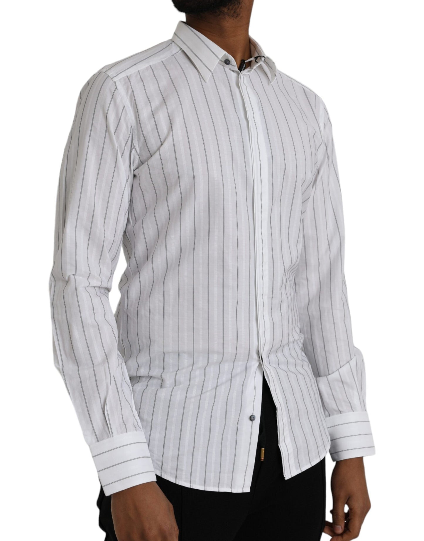 Chemise habillée à rayures noires et blanches dorées