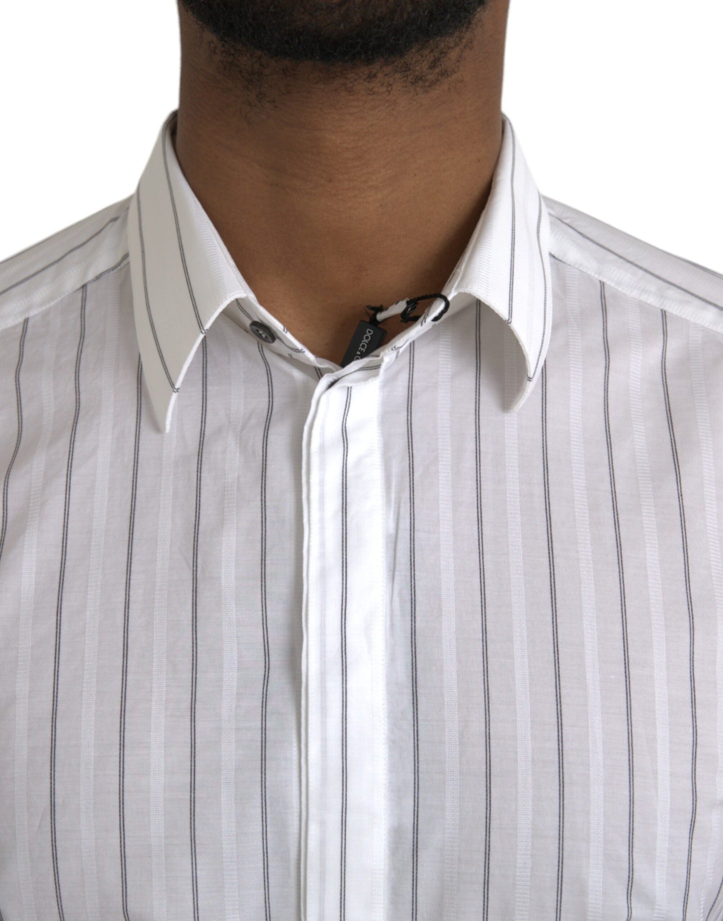 Chemise habillée à rayures noires et blanches dorées