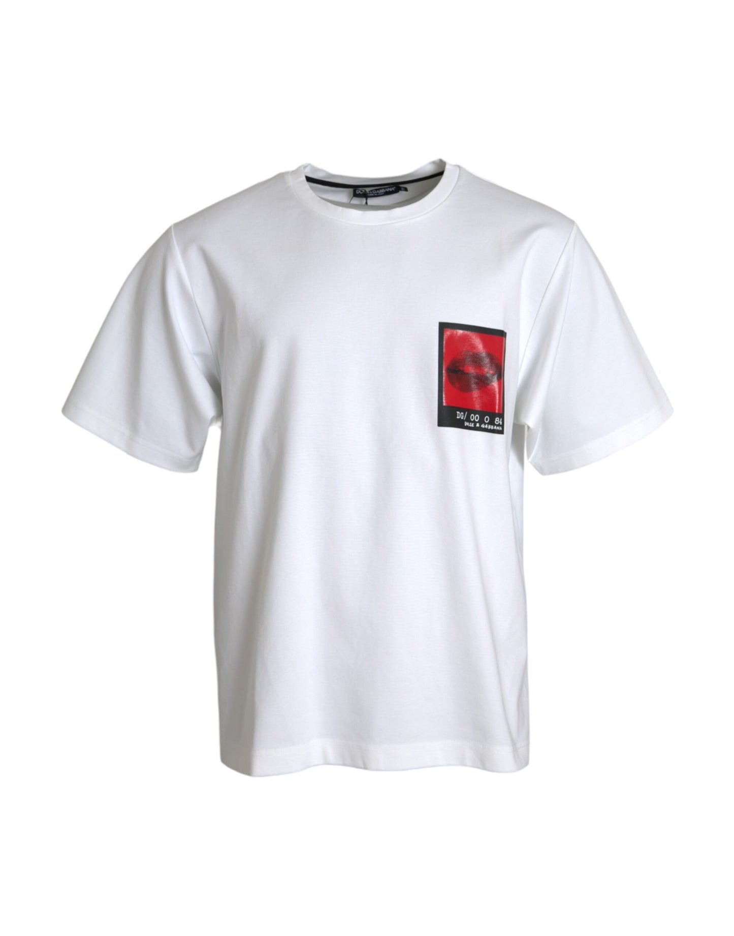 T-shirt homme en coton imprimé lèvres rouges et blanches