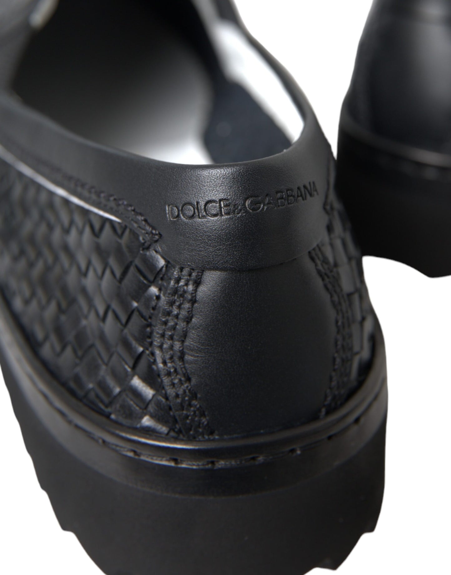 Mocasines de piel de búfalo tejida negra para hombre