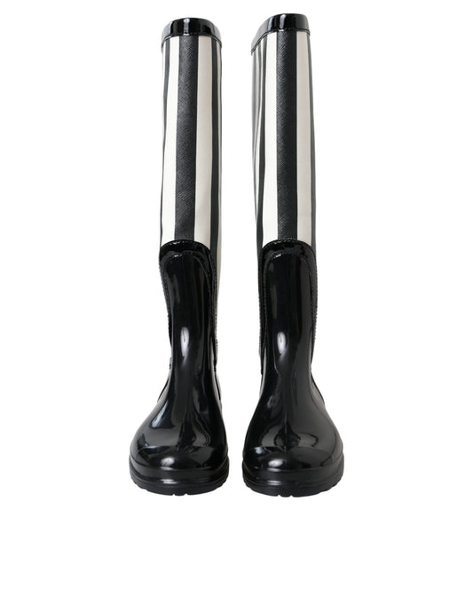 Bottes plates hautes en caoutchouc noir