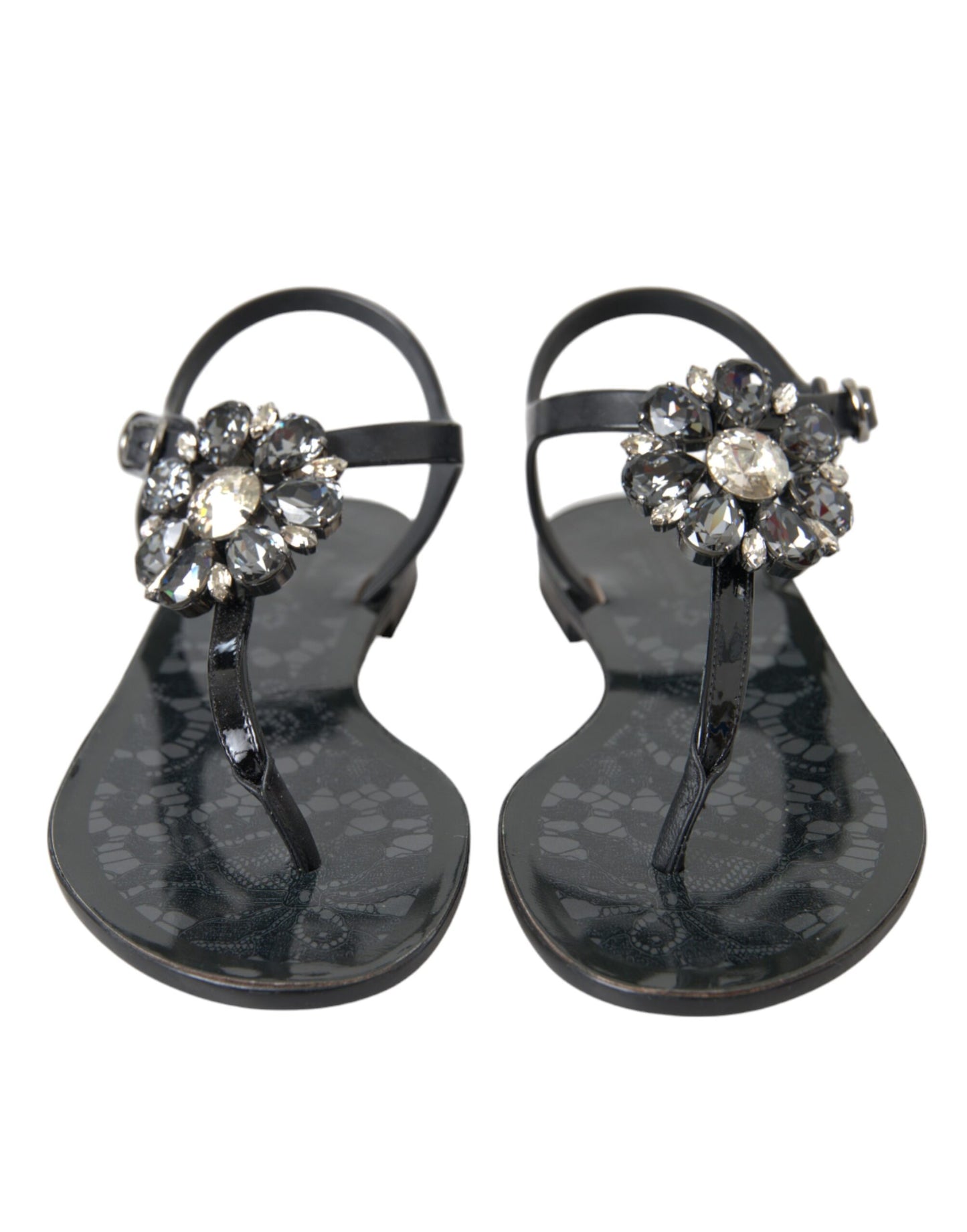 Sandalias planas de cristal negro, chanclas y zapatos