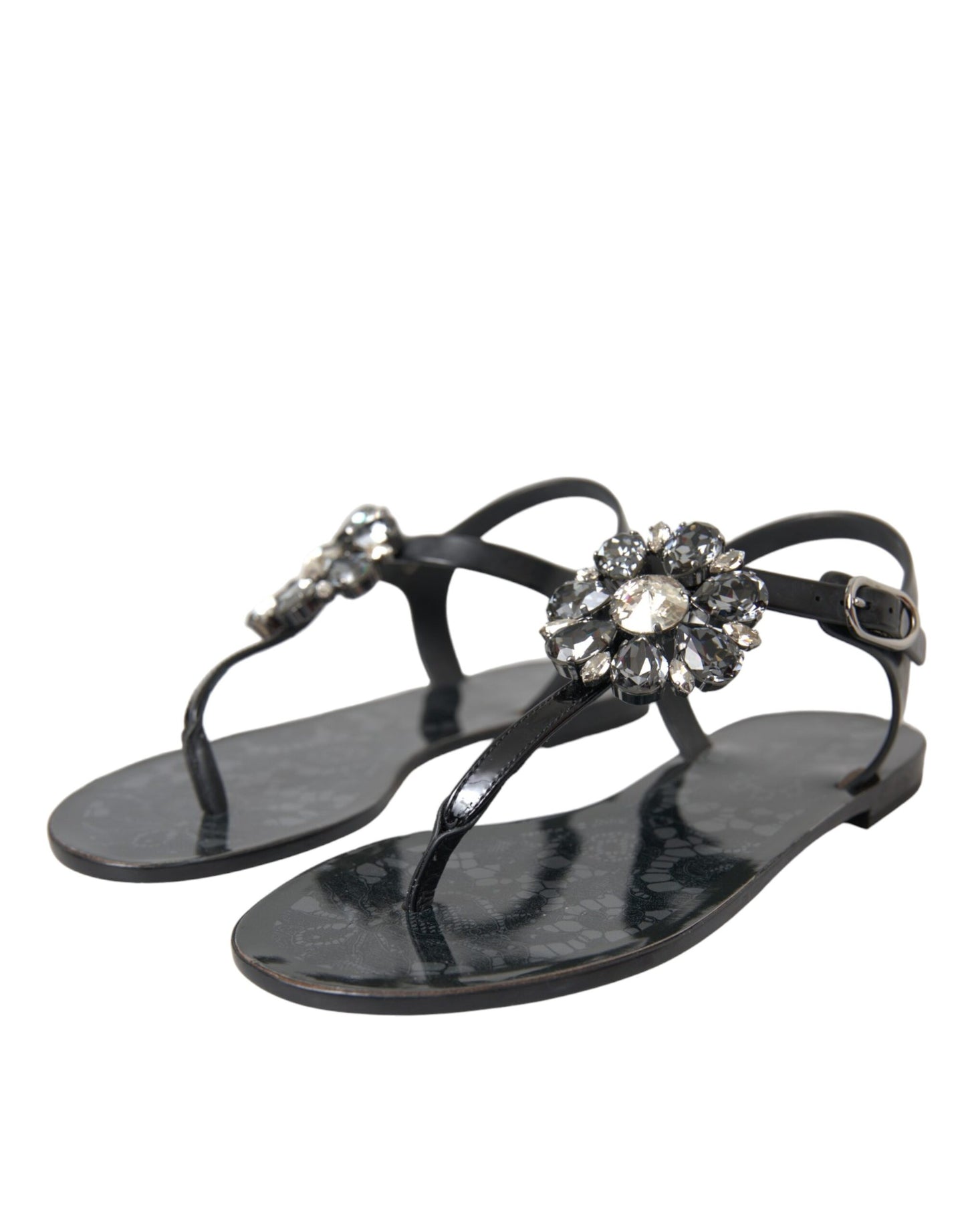 Sandalias planas de cristal negro, chanclas y zapatos