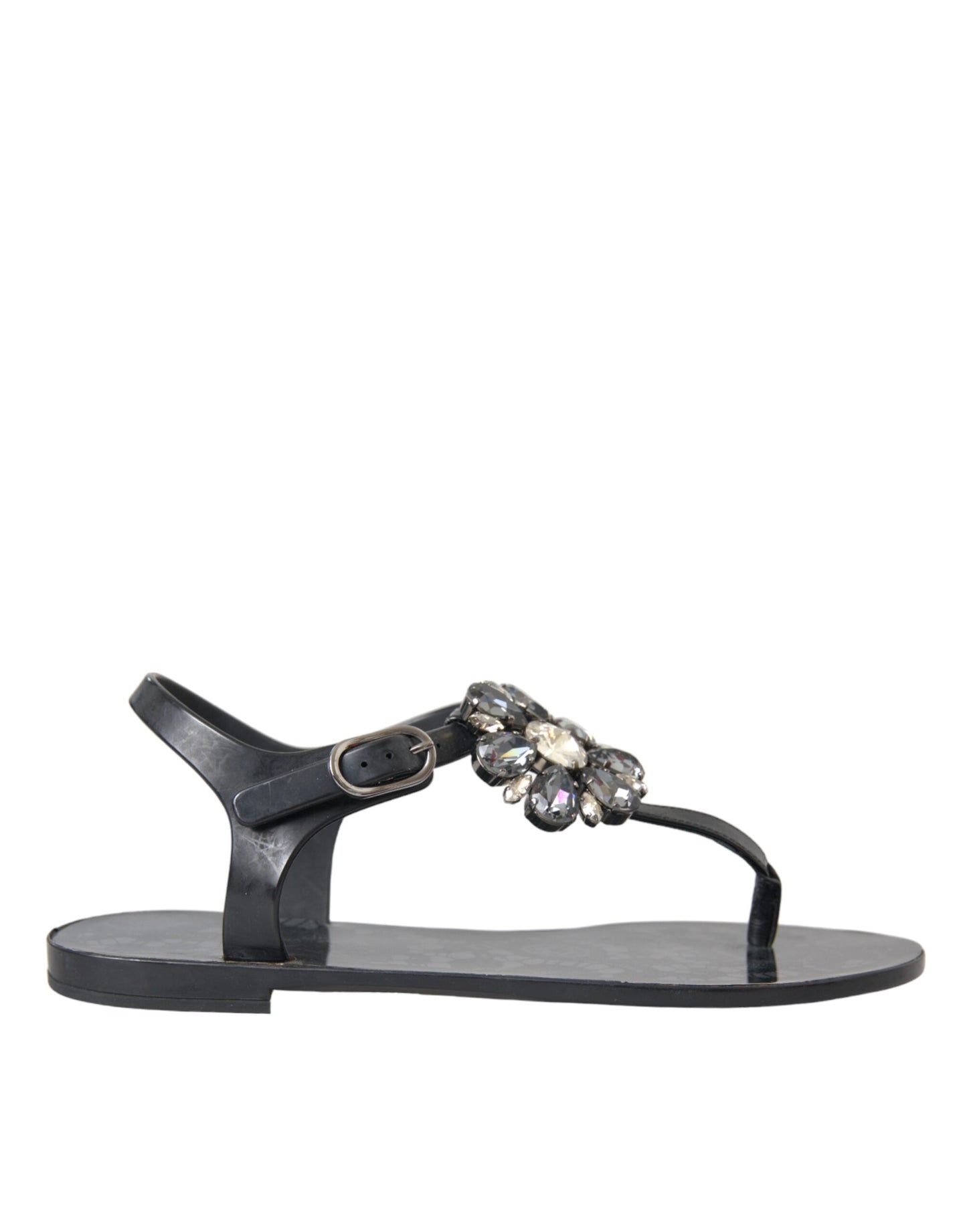 Sandalias planas de cristal negro, chanclas y zapatos
