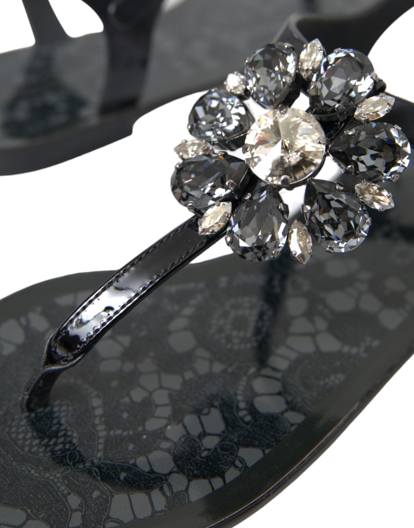 Sandalias planas de cristal negro, chanclas y zapatos