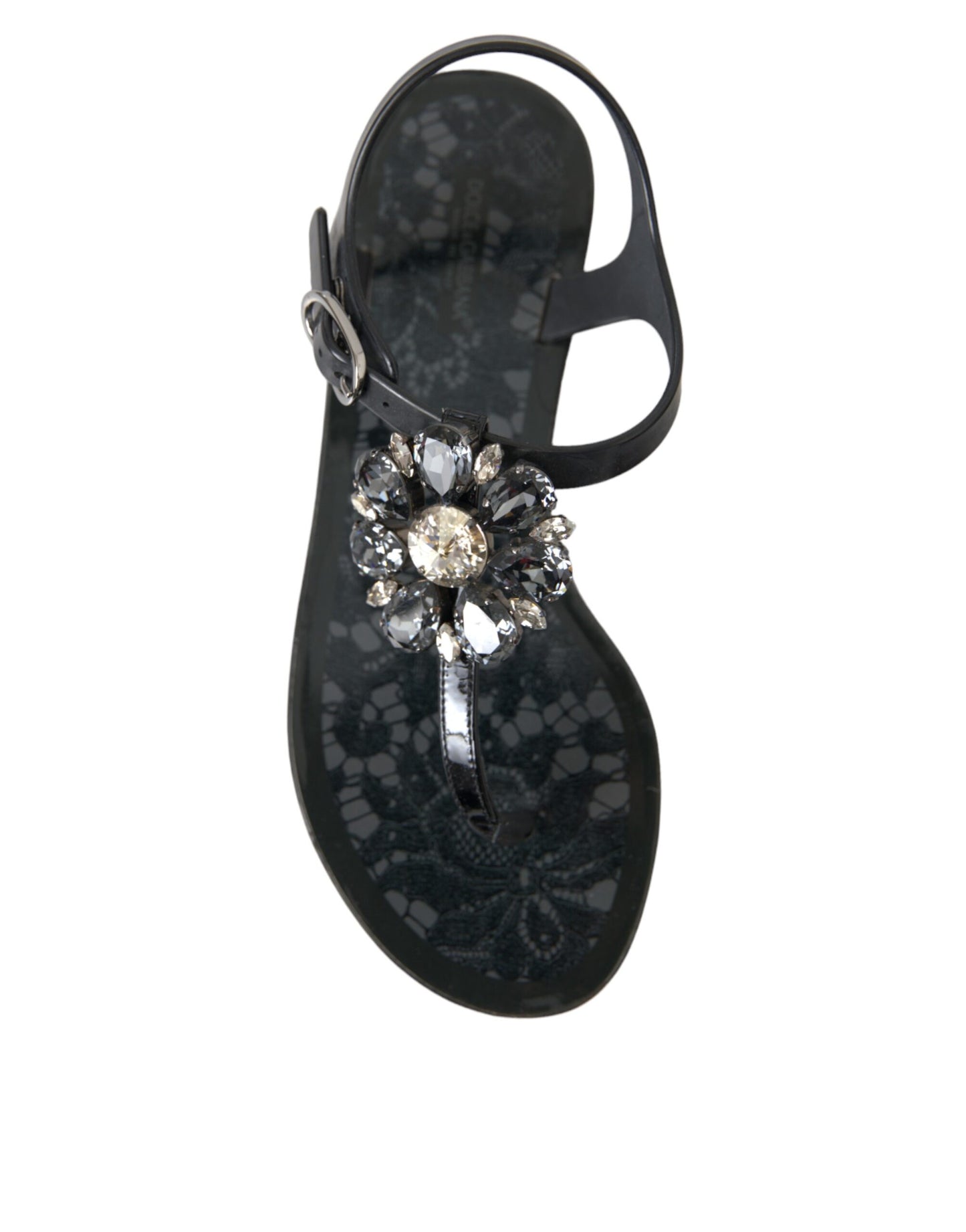 Sandalias planas de cristal negro, chanclas y zapatos
