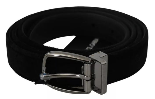 Ceinture homme en velours noir avec boucle en métal argenté