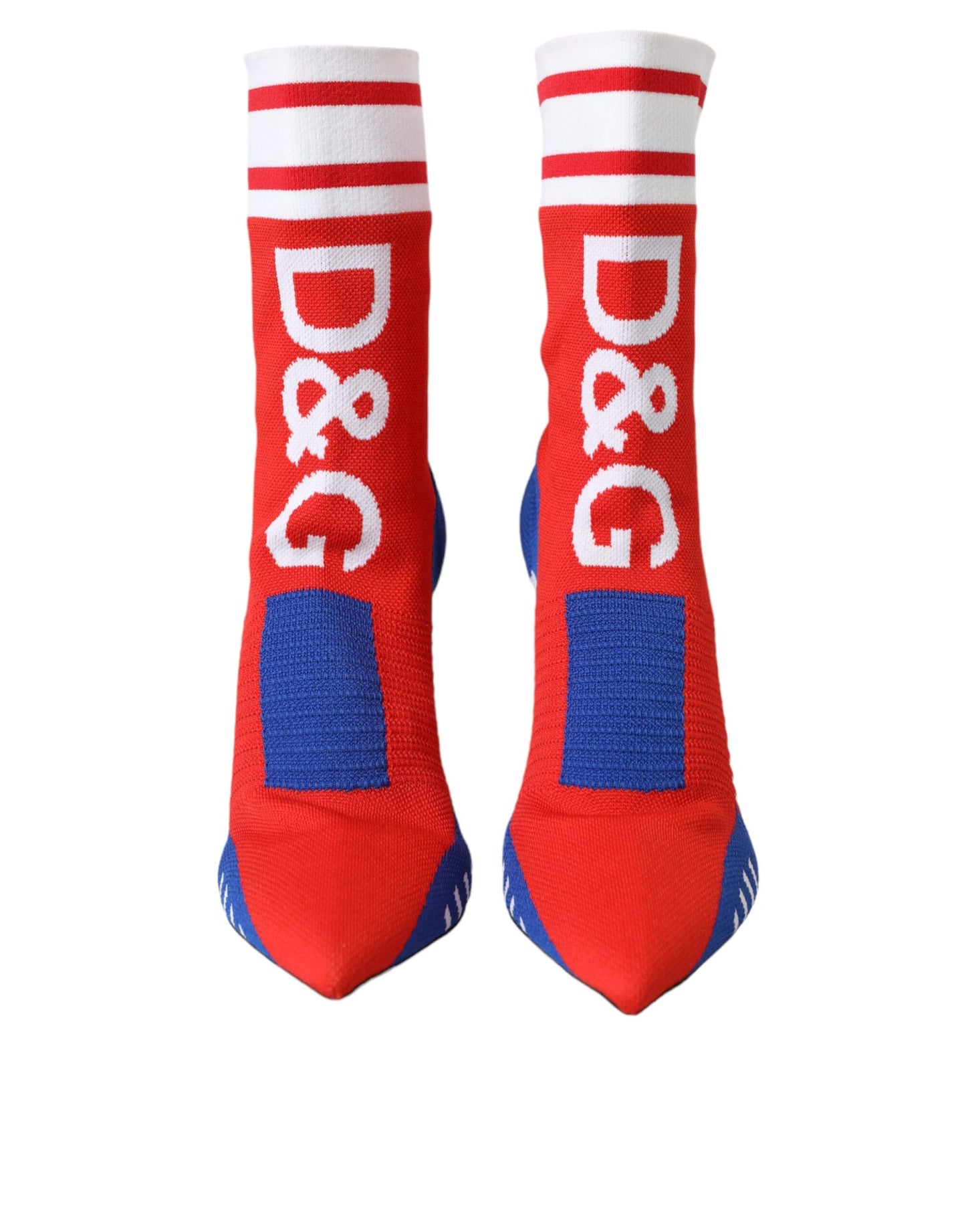 Bottines extensibles rouges et bleues style chaussettes avec logo