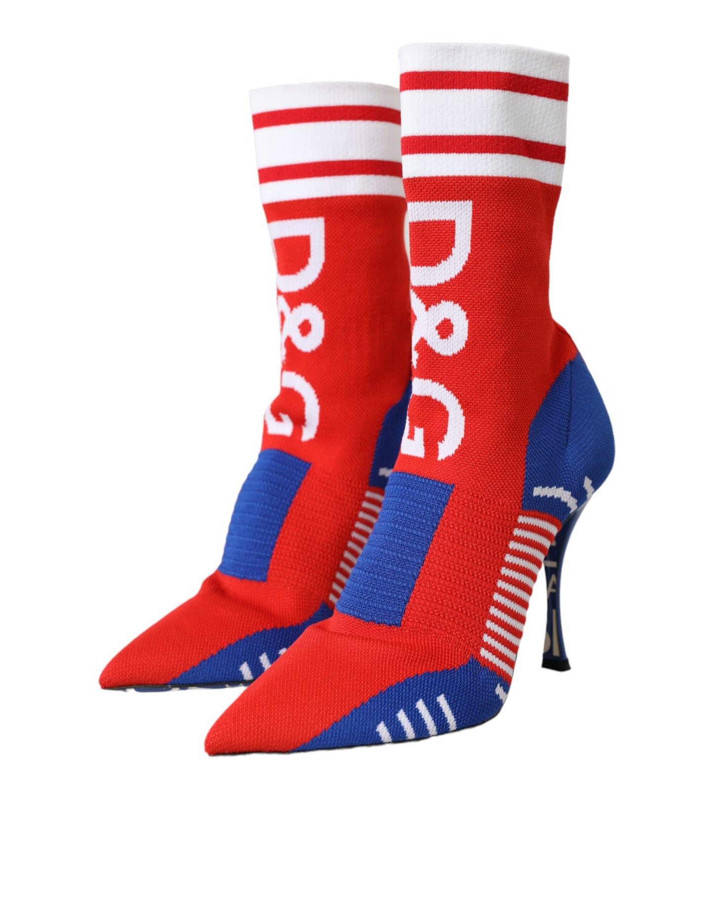 Bottines extensibles rouges et bleues style chaussettes avec logo