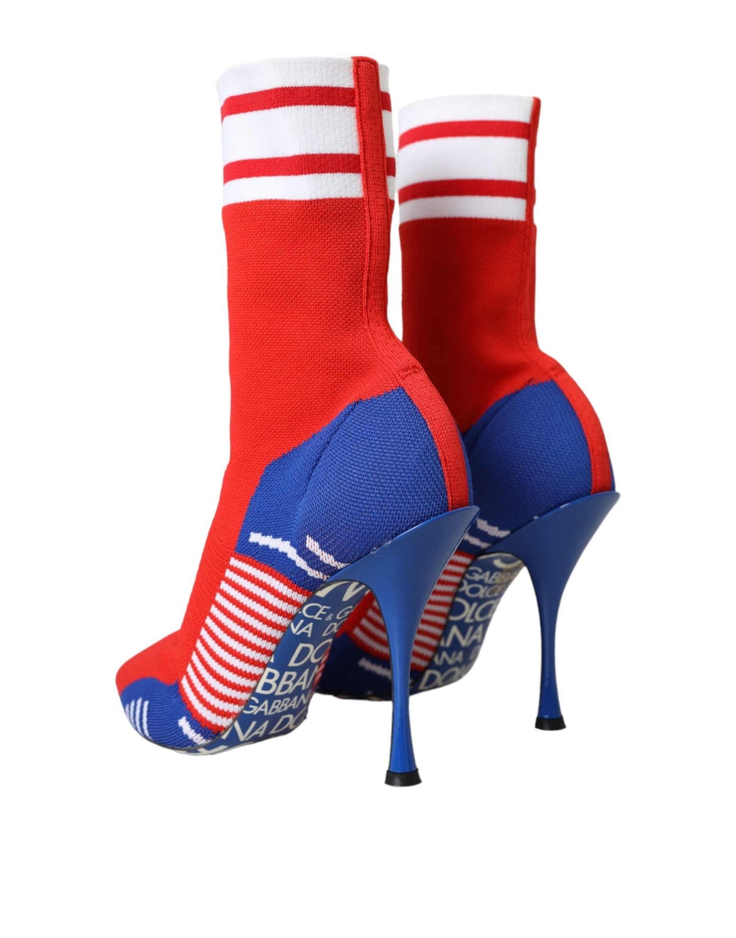 Bottines extensibles rouges et bleues style chaussettes avec logo