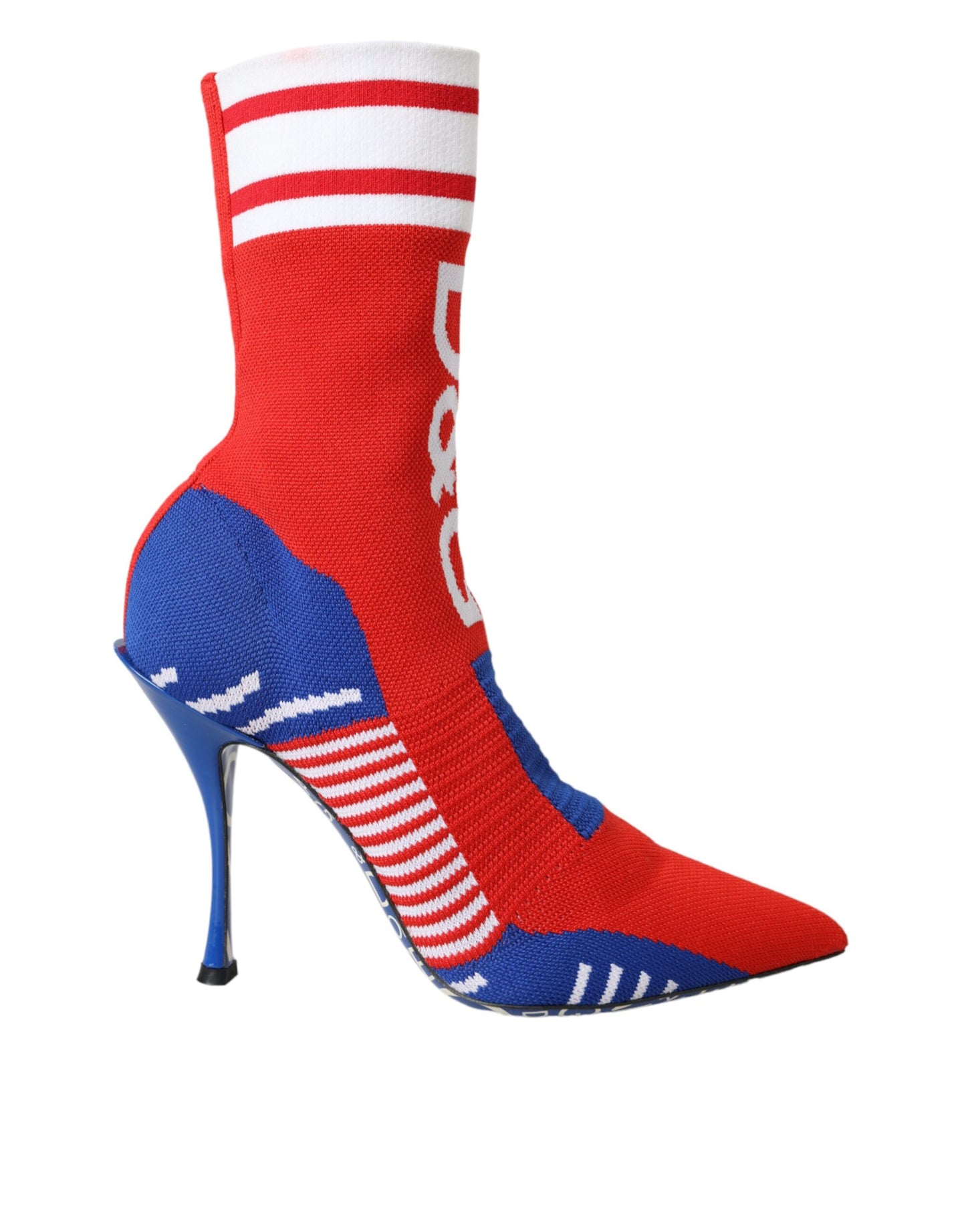 Bottines extensibles rouges et bleues style chaussettes avec logo