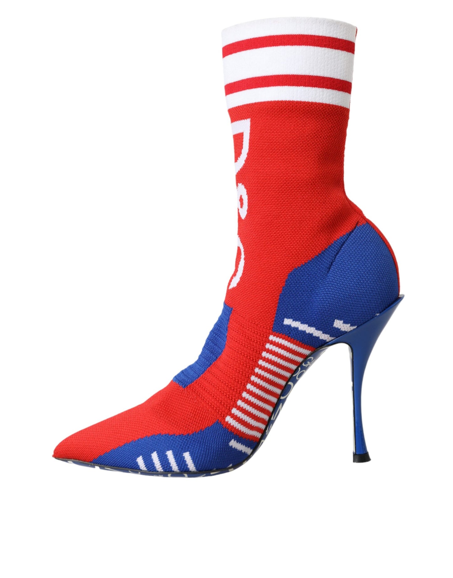 Bottines extensibles rouges et bleues style chaussettes avec logo