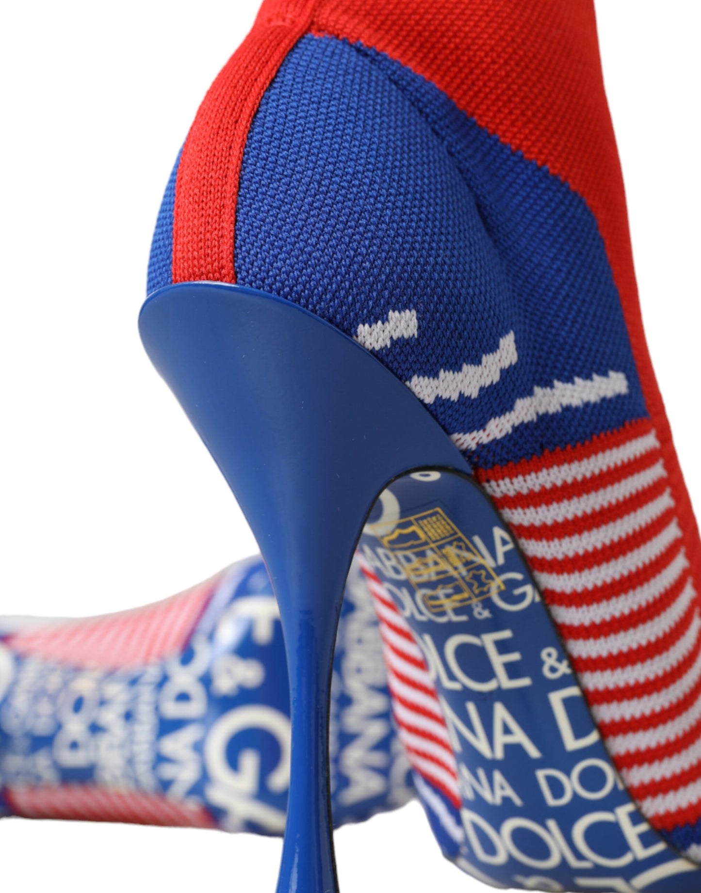 Bottines extensibles rouges et bleues style chaussettes avec logo