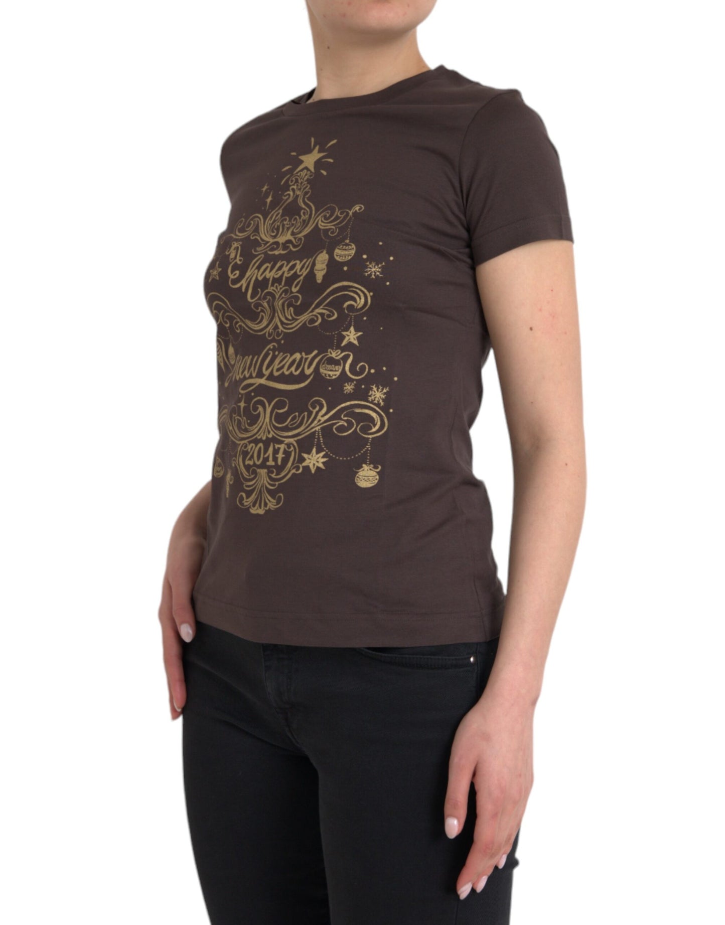 Camiseta marrón de cuello redondo con estampado Motive 2017
