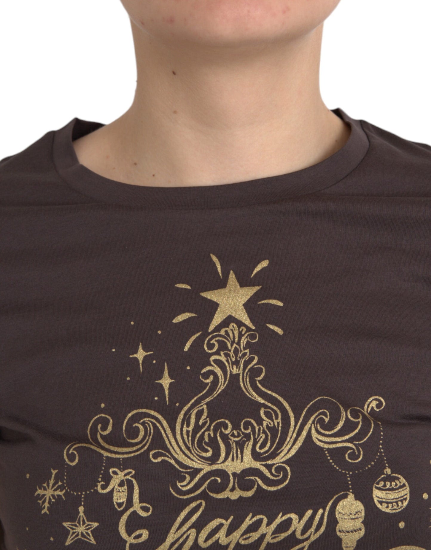 Camiseta marrón de cuello redondo con estampado Motive 2017
