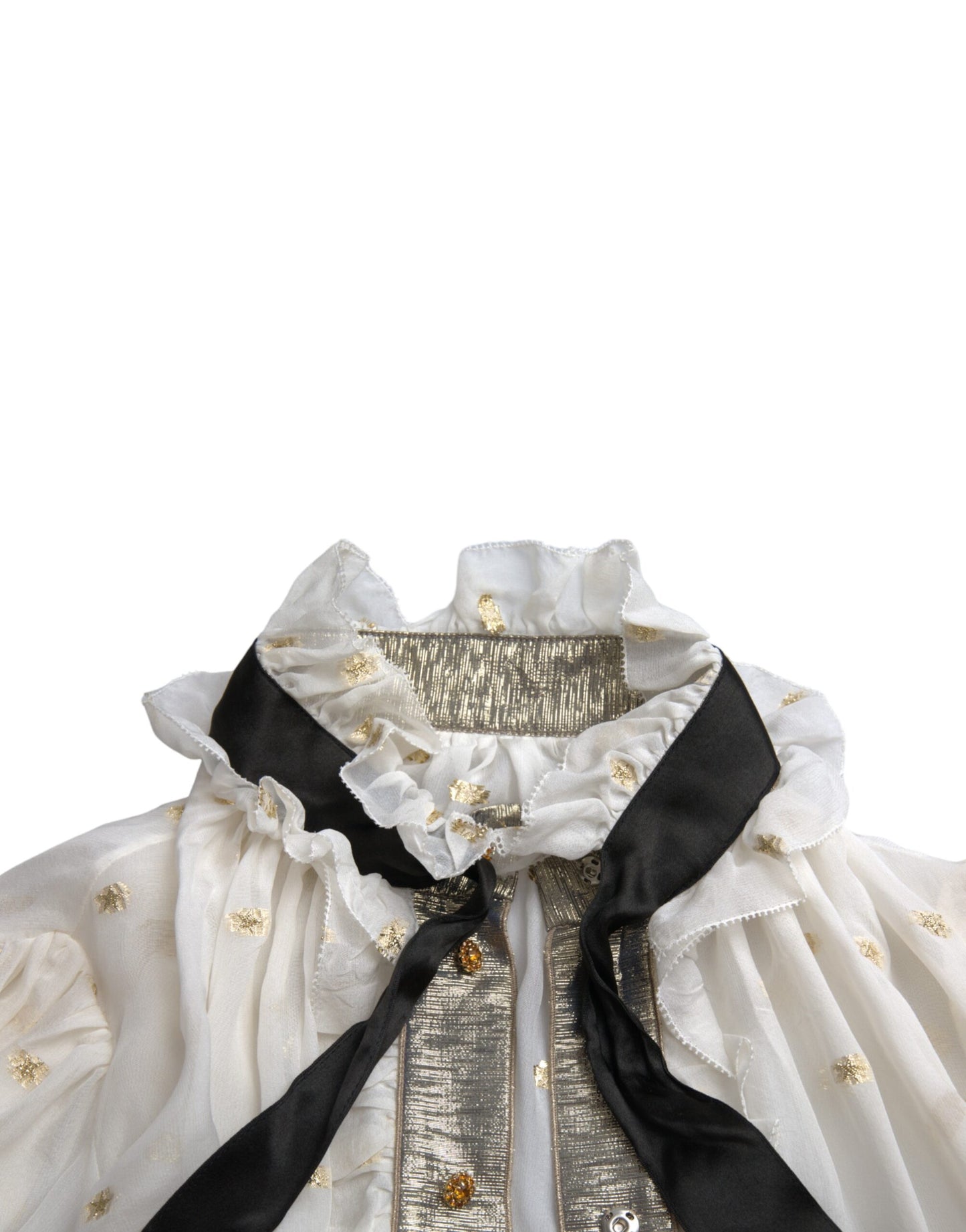 Blusa con cuello Ascot en mezcla de seda color blanco roto