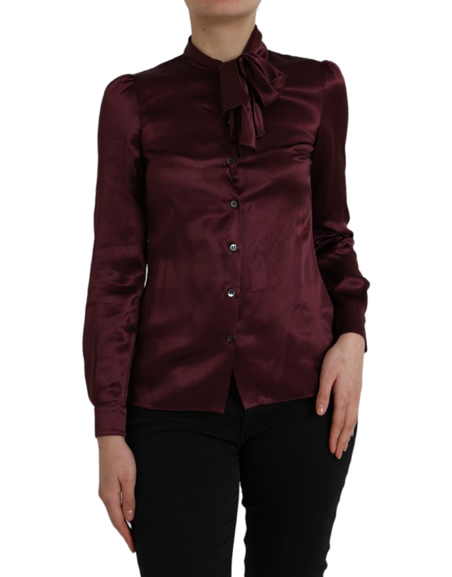 Blusa de manga larga con cuello Ascot color granate
