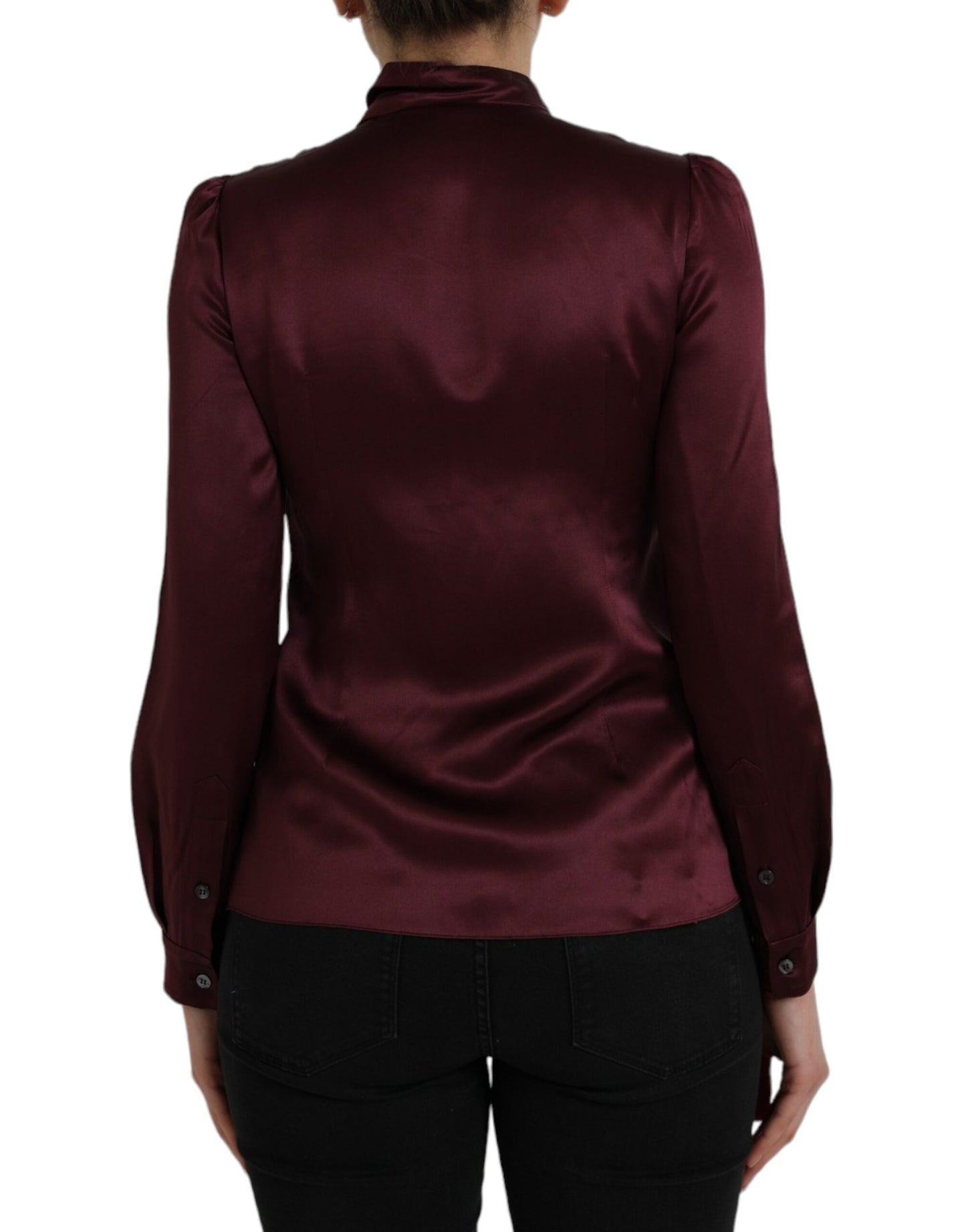 Blusa de manga larga con cuello Ascot color granate