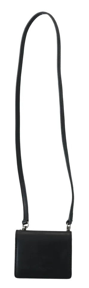 Cartera bandolera plegable de cuero negro para mujer