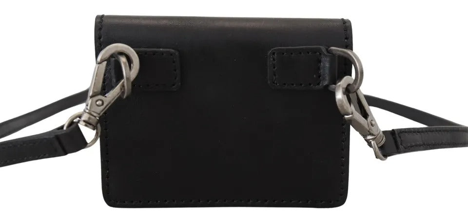 Cartera bandolera plegable de cuero negro para mujer