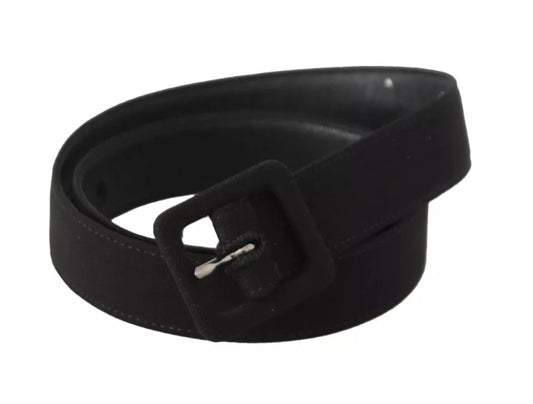 Ceinture à boucle en cuir velours noir avec logo