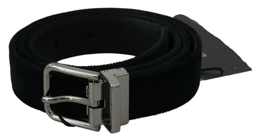Ceinture en cuir velours noir avec boucle argentée