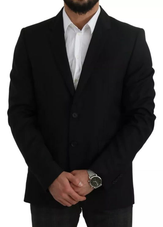 Chaqueta Blazer de lana negra con muesca y corte entallado