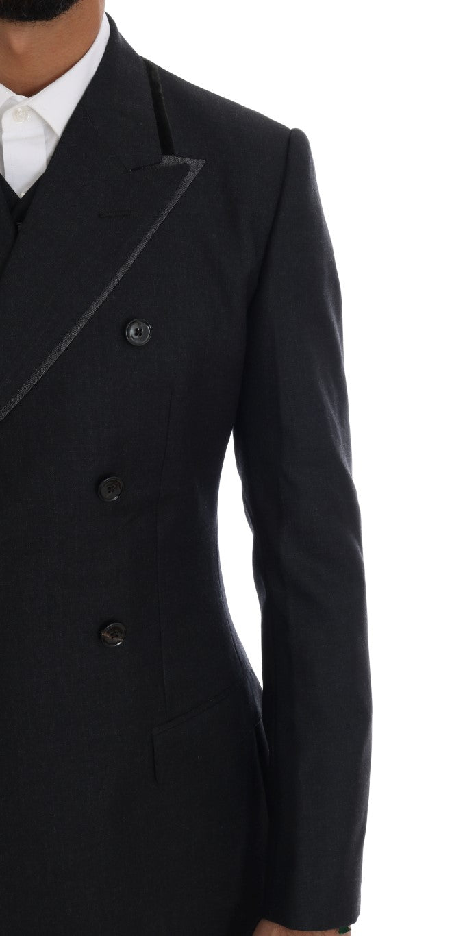 Traje cruzado de tres piezas de lana gris