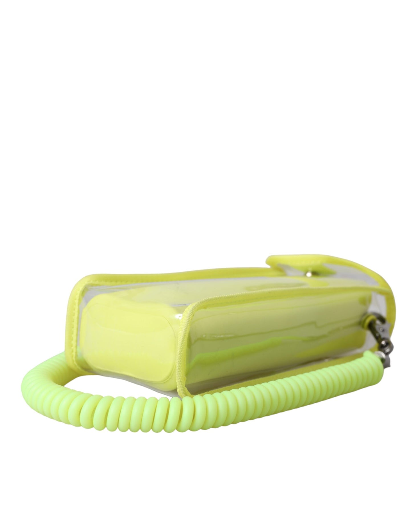 Cartera portatarjetas con correa para el cuello de plástico amarillo y verde con el logotipo de DG