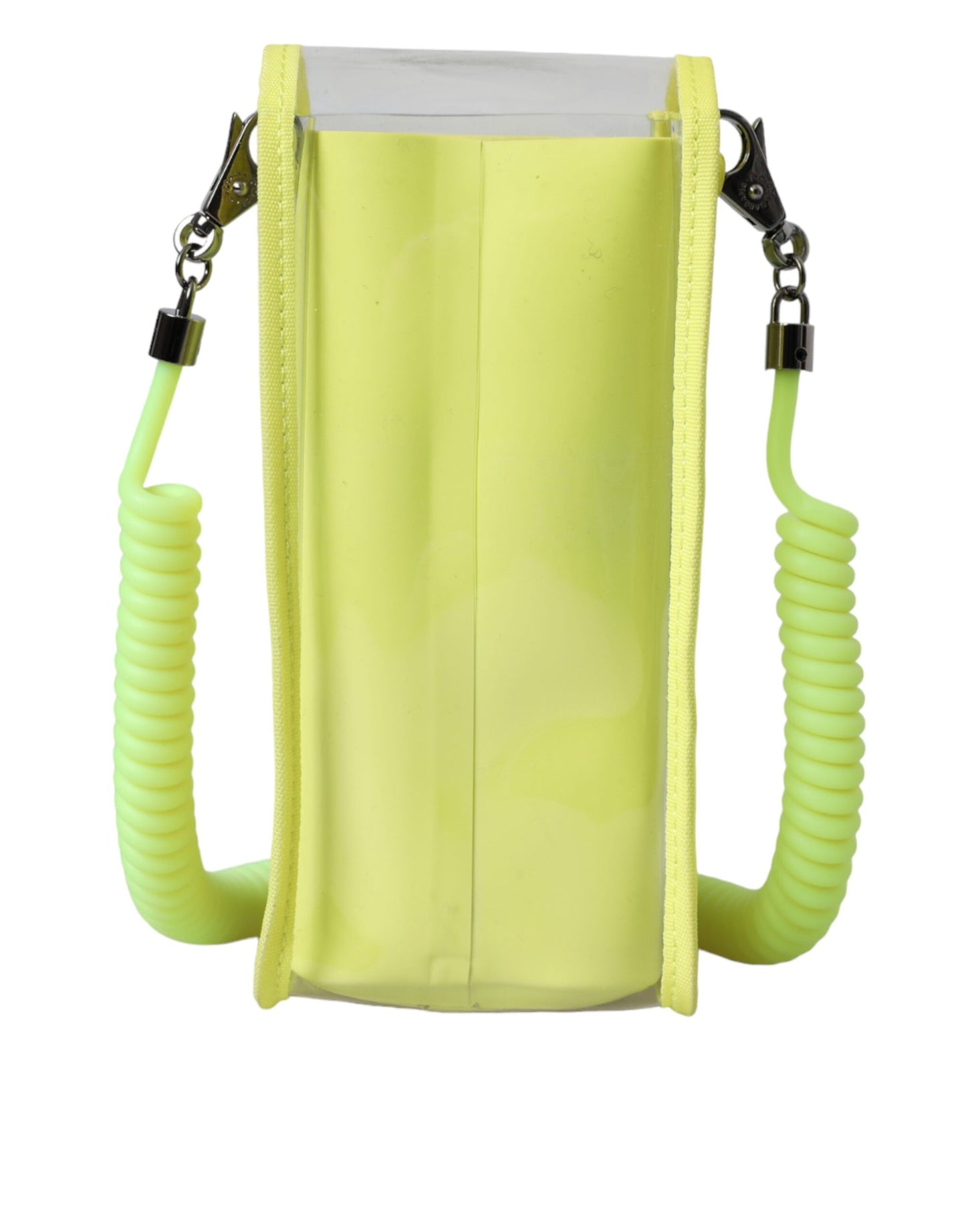 Cartera portatarjetas con correa para el cuello de plástico amarillo y verde con el logotipo de DG