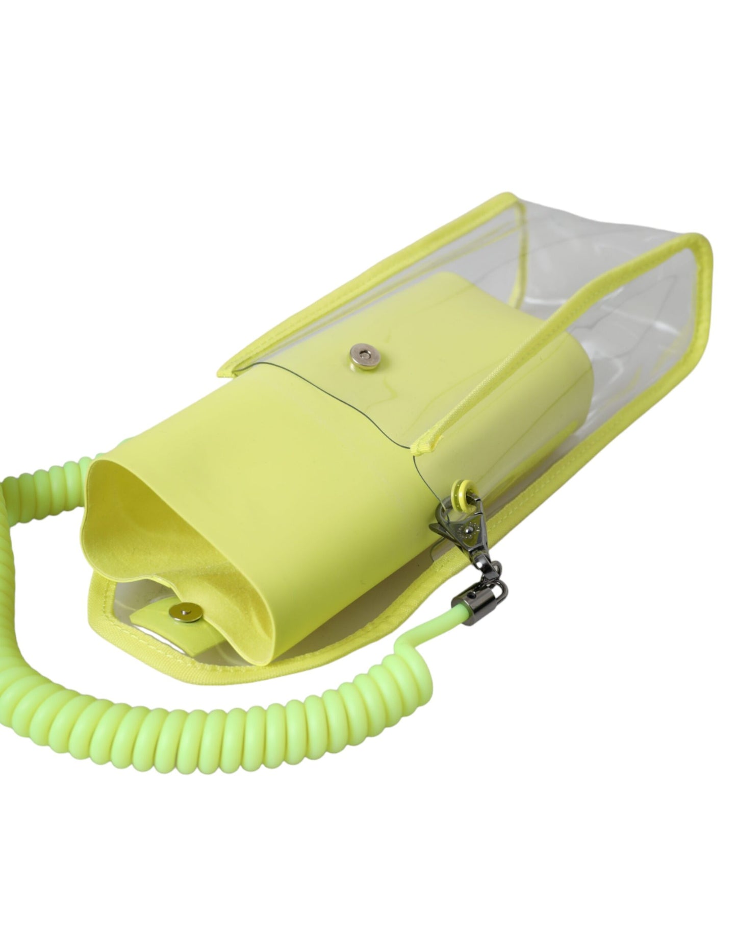 Cartera portatarjetas con correa para el cuello de plástico amarillo y verde con el logotipo de DG
