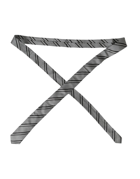 Cravate ajustable en soie à rayures noires et blanches